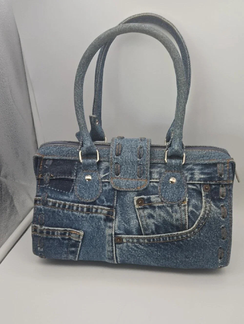 Vintage Hand & Heart Upcycled Denim Doctor Satchel Bag